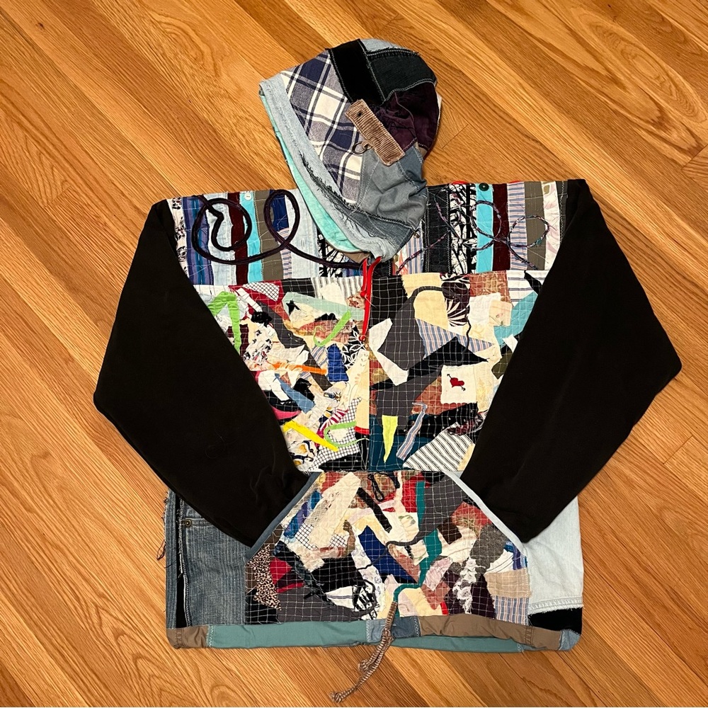 Crazy Hoodie Sweatshirt Patchwork Fabric Scraps Frayed Apocalyptic Unisex Upcycl